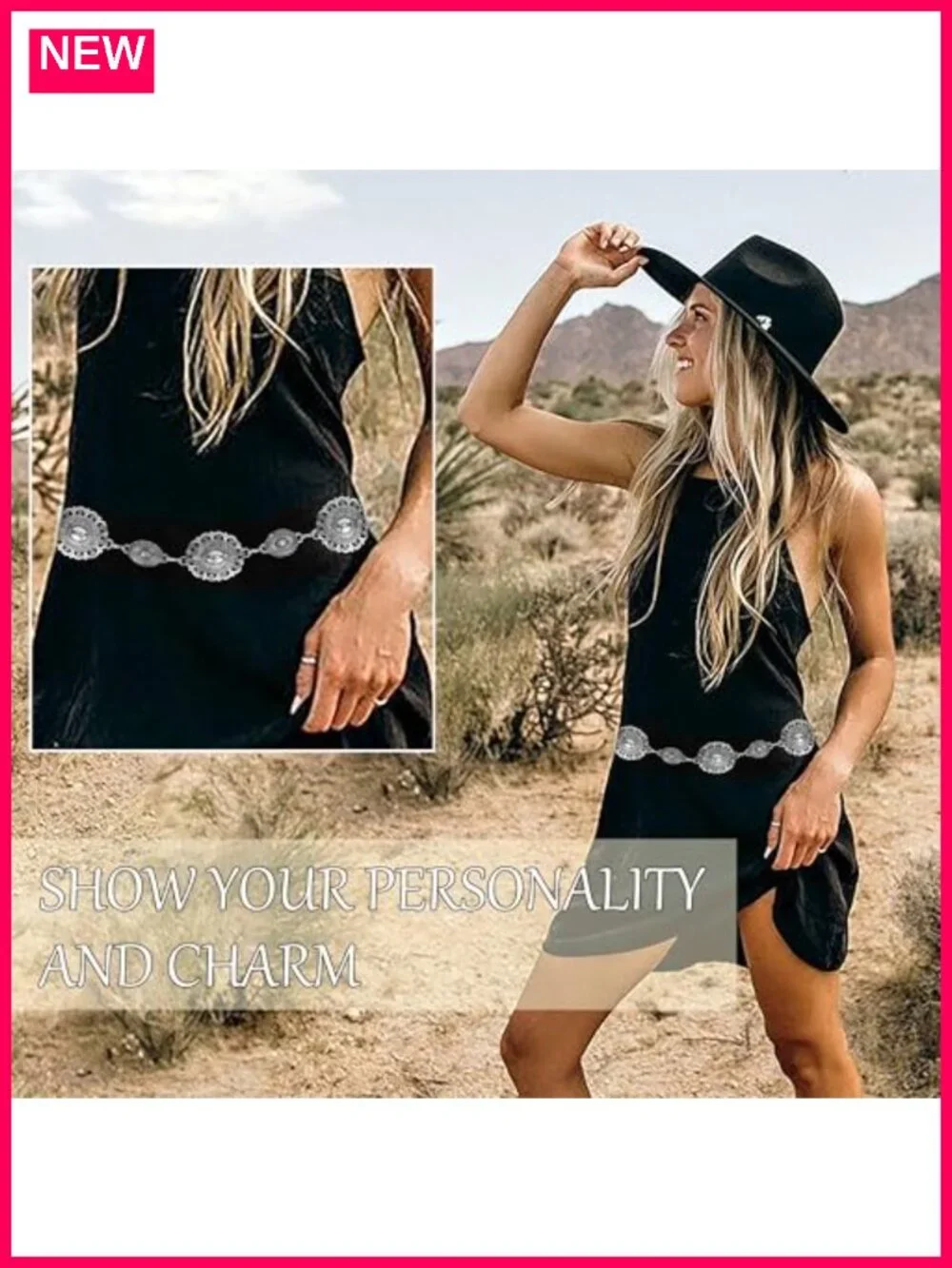Western Boho Chain Belt Adjustable Long Metal Dress Belt